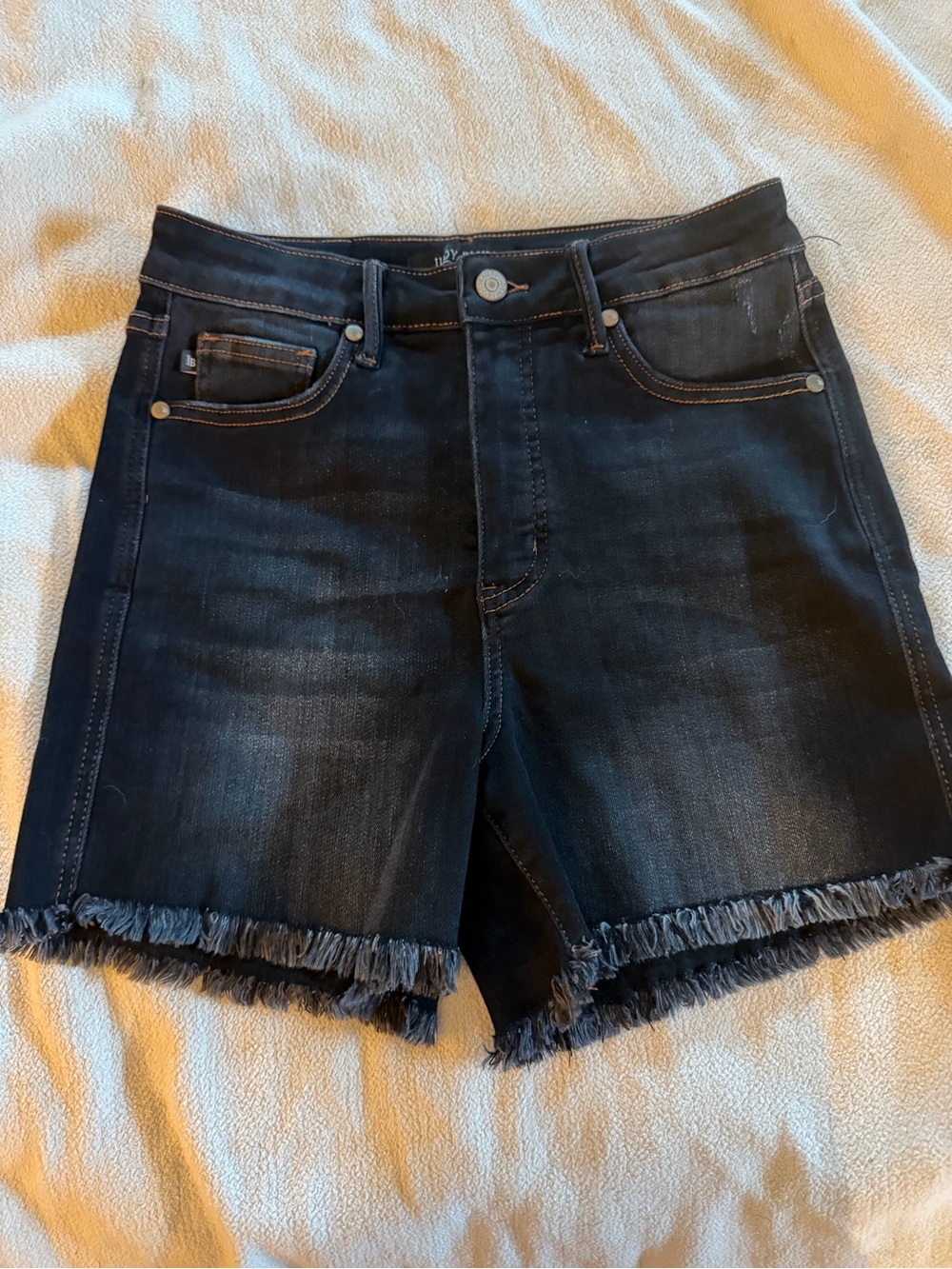 Judy Blue Dark Blue High-Rise Frayed Hem Denim Shorts